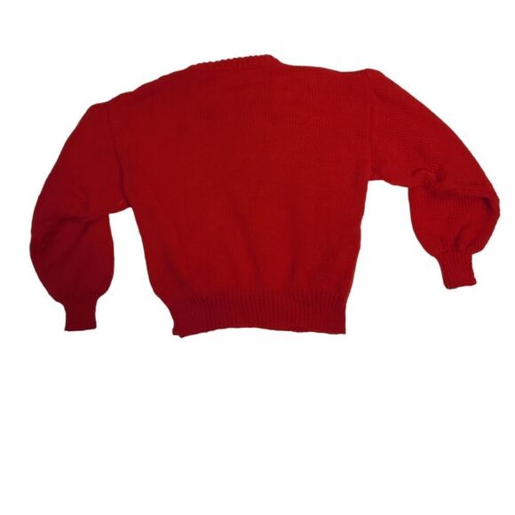 VINTAGE handmade red knit cat kids sweater M/L - Picture 3 of 6